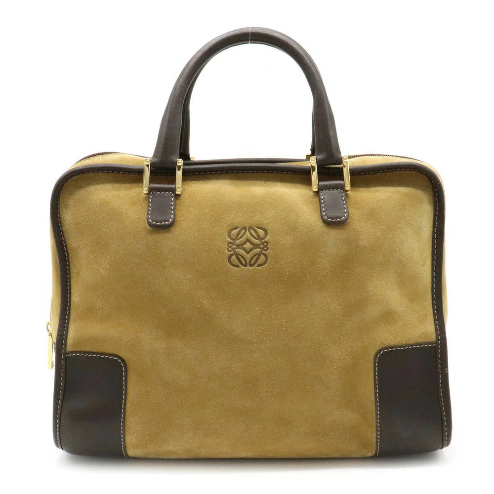 Loewe Anagram Amazona Handbag Boston Suede Leather Khaki Green Dark Brown